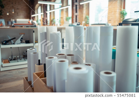 Rolls of paper for printing books standing in the office 55475081