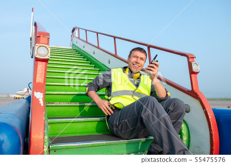 airport worker radio coordinate control ladder terminal 55475576