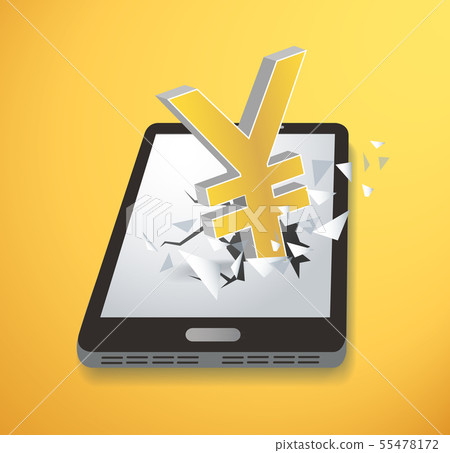 Yen Dollar icon Breaking through screen smartphone 55478172