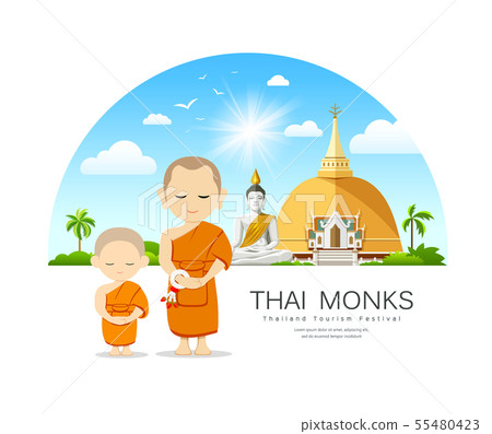Monks and novices in Thailand vector, have temple 55480423