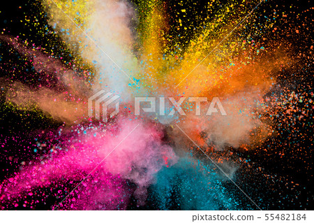 Colored powder explosion on black background. Colored powder explosion on black background. 55482184