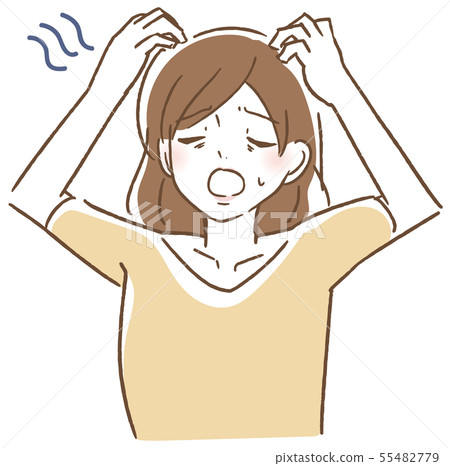 Annoying woman holding a head 55482779