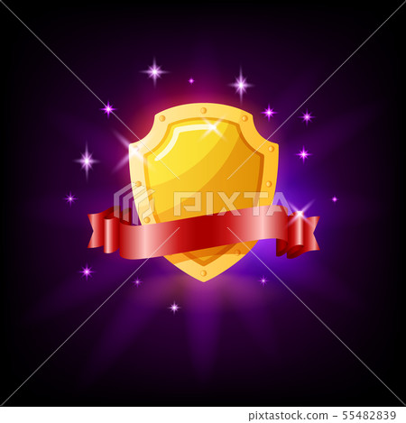Gold shield and red ribbon slot icon for online casino or mobile game, vector illustration with 55482839