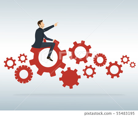 Businessman on the gears icon vector background 55483195