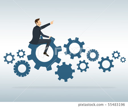 Businessman on the gears icon vector background 55483196
