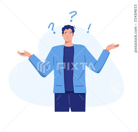Confused young man shrugging shoulders, Vector 55484655