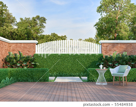 White chair in the green garden 3d render 55484938