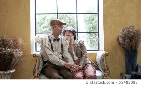 Asian senior couple smiling dress vintage retro Asian senior couple smiling dress vintage retro 55485085
