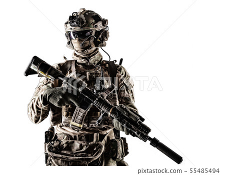 Modern army armed ranger isolated studio portrait Modern army armed ranger isolated studio portrait 55485494