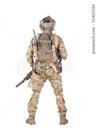 Armed army soldier standing backwards studio shoot 55485594