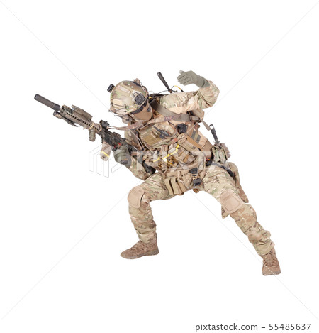 Army soldier going in attack isolated studio shoot 55485637