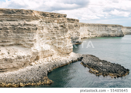 White stone cliff rocks on west coast of Crimea. White stone cliff rocks on west coast of Crimea. 55485645