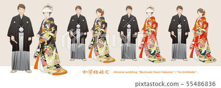 傳染媒介給一個神的婚禮的夫婦的例證套。刺繡Haori Zen（彩色頭髮，角落隱藏）。 55486836