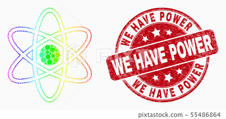 Vector Rainbow Colored Dot Atom Model Icon and Distress We Have Power Stamp 55486864