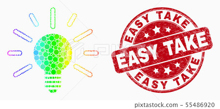 Vector Spectral Pixelated Bulb Light Icon and Scratched Easy Take Stamp 55486920