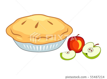 Holiday Apple Pie. Pie On Plate And Apples Vector. 55487214