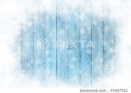 Blue wooden table, snowy winter background. Blue wooden table, snowy winter background. 55487581