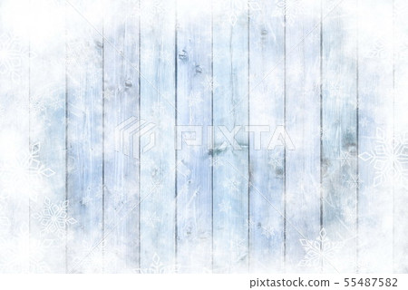 Blue wooden table, snowy winter background. Blue wooden table, snowy winter background. 55487582