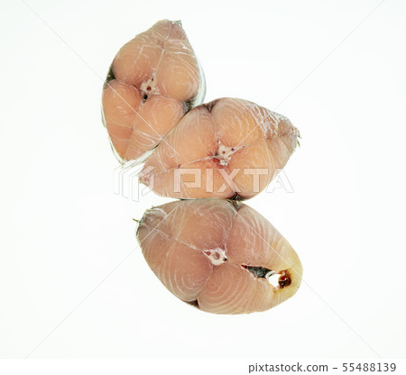 Fish Scomberomorus pieces isolated on white Fish Scomberomorus pieces isolated on white 55488139