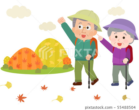 遠足例證的資深夫婦秋天山 55488504