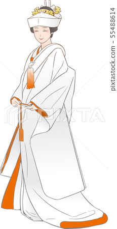 Vector illustration of a woman wearing a scarlet white indigo (corner hidden) Vector illustration of a woman wearing a scarlet white indigo (corner hidden) 55488614