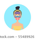 A girl with different mask patches on her face. 55489926
