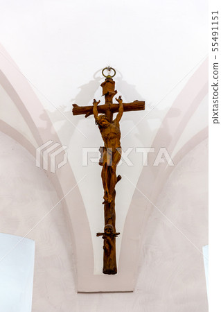Ancient wooden crucifixion in museum, Europe 55491151