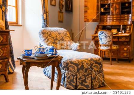 Ancient tableware and furniture in museum, Europe Ancient tableware and furniture in museum, Europe 55491153