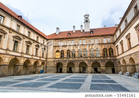 Ancient stone castle yard, Europe 55491161
