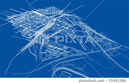 Outline city concept. Wire-frame style Outline city concept. Wire-frame style 55491266