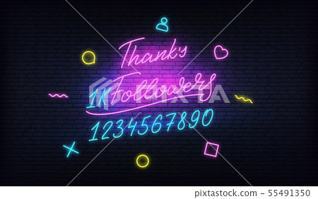 Thanks Followers neon.Social media template followers milestone. Congratulation card with numbers Thanks Followers neon.Social media template followers milestone. Congratulation card with numbers 55491350