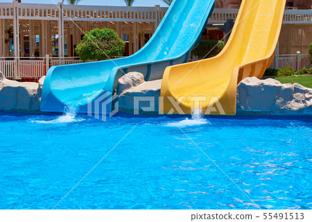 Two water slides in aqua park Two water slides in aqua park 55491513