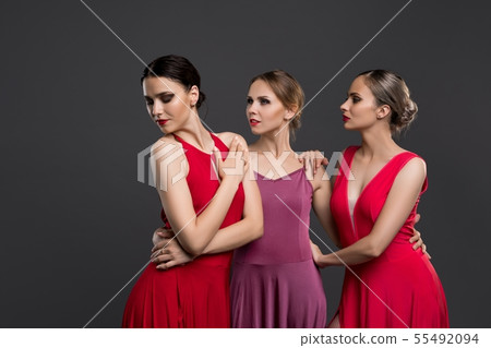 Showgirls dancing in beautiful dresses shot 55492094