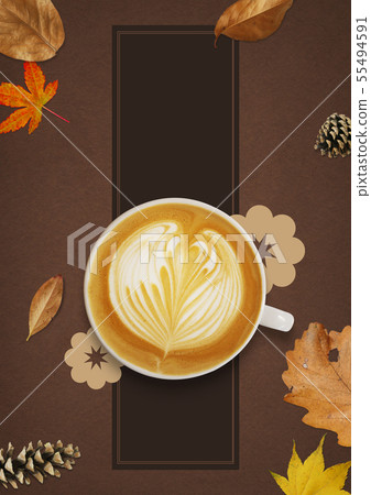Autumn leaves and coffee background 55494591