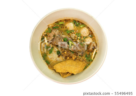 bowl of noodles with vegetables isolated on white bowl of noodles with vegetables isolated on white 55496495