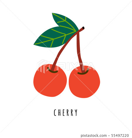 Cherry fruit flat vector illustration - Stock Illustration [55497220 ...