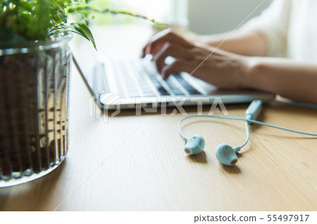 PC and earphones without faces PC and earphones without faces 55497917