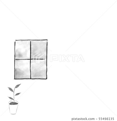 Window and houseplant (hand-drawn illustration of ink) 55498135