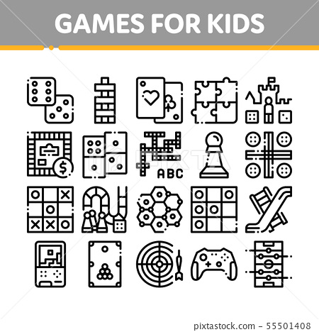 Interactive Kids Games Vector Thin Line Icons Set - Stock Illustration ...