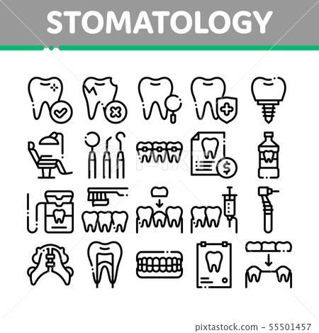 Stomatology Collection Vector Thin Line Icons Set - Stock Illustration ...