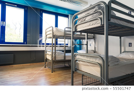 Hostel interior, bunk beds and linen, nobody Hostel interior, bunk beds and linen, nobody 55501747