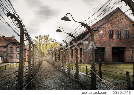 Barracks and fence, German prison Auschwitz II Barracks and fence, German prison Auschwitz II 55501748