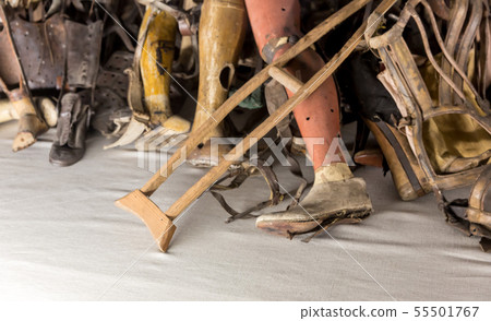 Dentures, crutches of prisoners, camp Auschwitz II Dentures, crutches of prisoners, camp Auschwitz II 55501767