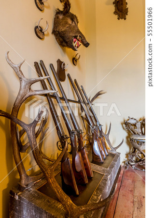 Hall of trophies, ancient armor storage, Europe 55501966