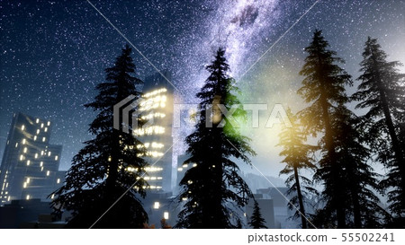 city skyscrapes at night with Milky Way stars city skyscrapes at night with Milky Way stars 55502241