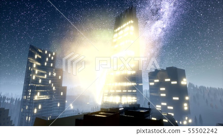 city skyscrapes at night with Milky Way stars city skyscrapes at night with Milky Way stars 55502242