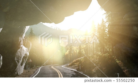 rocky road tonel in mountain at sunset rocky road tonel in mountain at sunset 55502250