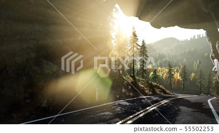 rocky road tonel in mountain at sunset rocky road tonel in mountain at sunset 55502253