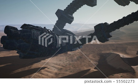 old rusted alien spaceship in desert. ufo 55502273