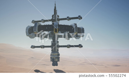 alien spaceship rotate over desert. ufo alien spaceship rotate over desert. ufo 55502274